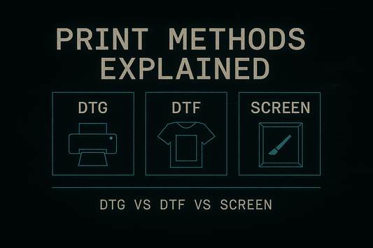 🧵 Print Methods Explained: DTG vs DTF vs Screen
