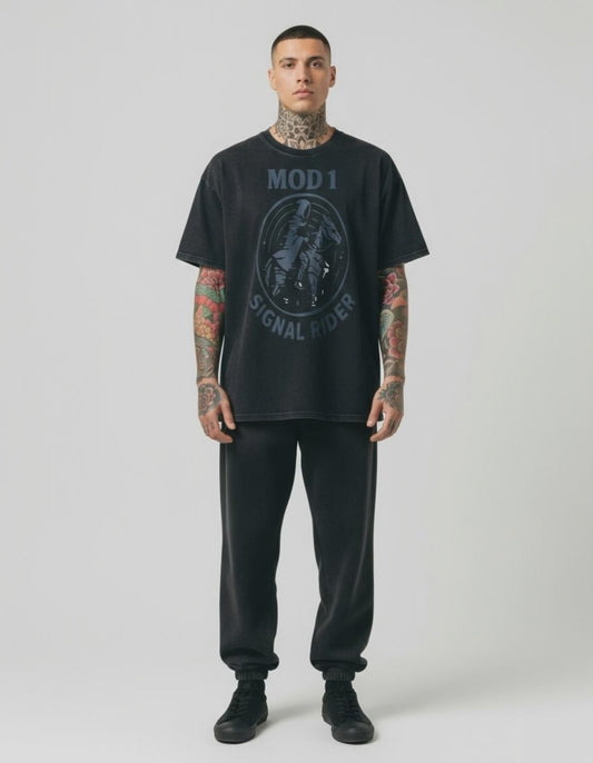 Signal Rider (Indigo Drift) | MOD 1 Snow Washed Oversized Cotton T-Shirt Mold